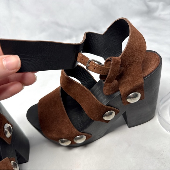 Alexander Wang Tess Suede Chunky Wooden Platform Clog Sandal Heel Brown Boho 35 - Picture 10 of 16